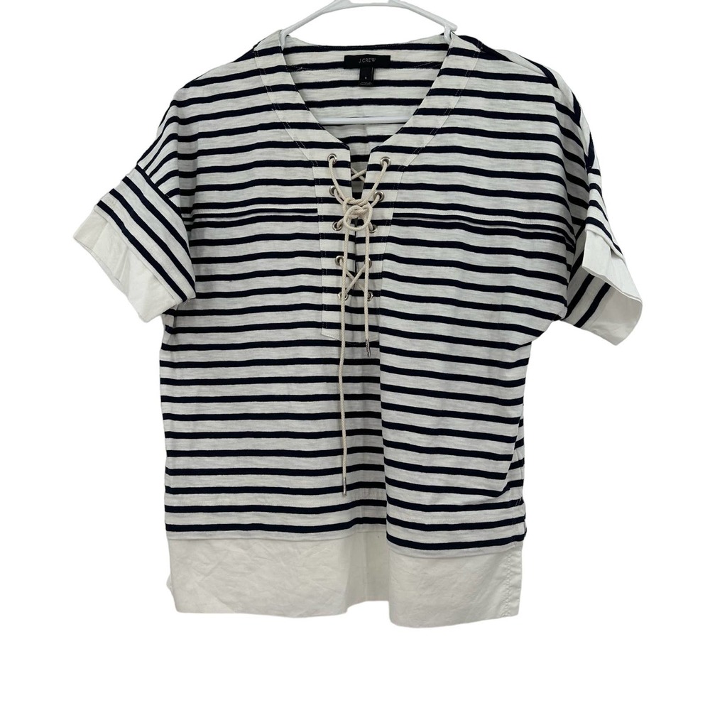 J. Crew size small black and white striped short‎ sleeve blouse top shirt cotton